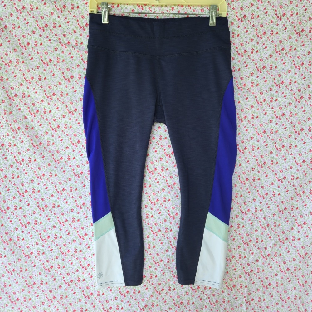 Athleta Sonar Capri Legging Womens Medium Blue Colorblock Cropped Pull On Gym
